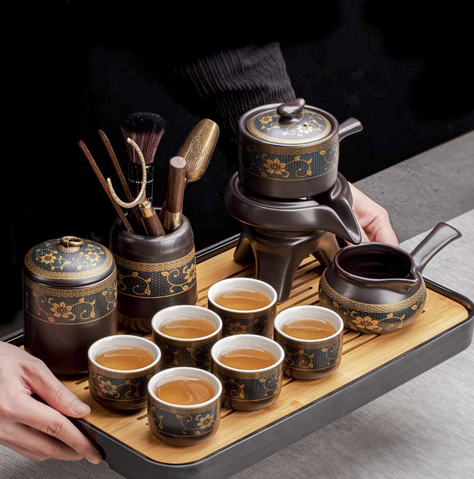 懶人茶具套裝家用喝茶防燙泡茶壺陶瓷 功夫茶杯石磨半自動(dòng)沖茶神器